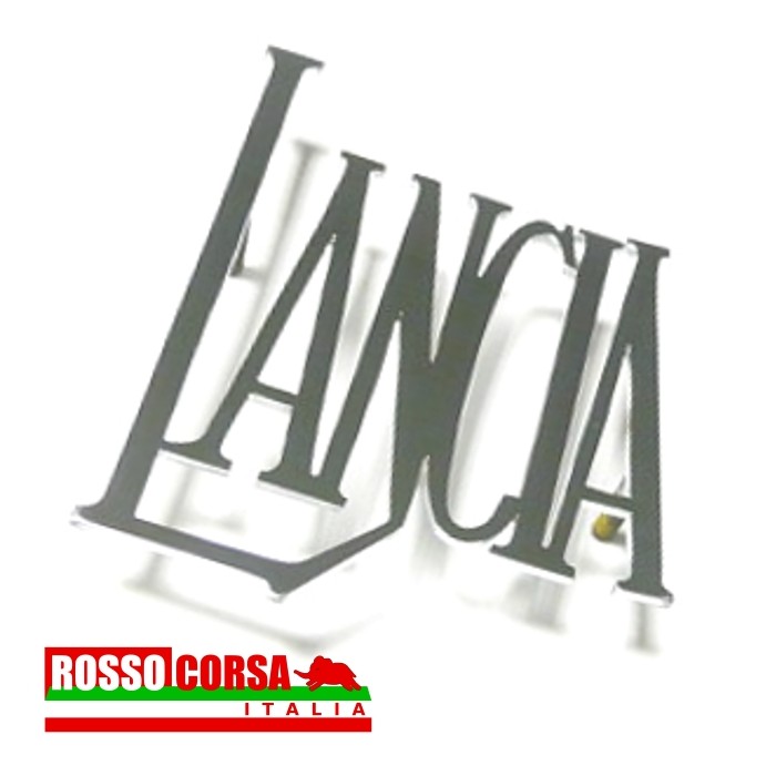 Scritta “Lancia” cromata 65x80mm.