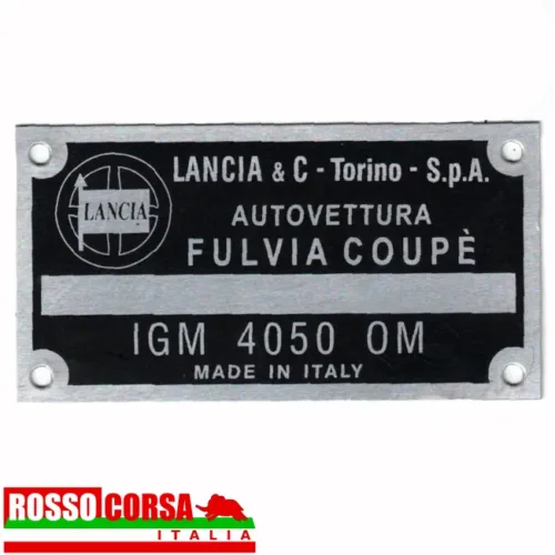 Aluminum identification plate for engine bay for Lancia Fulvia Coupè 1.2 (engine 818.130 – IGM 4050)