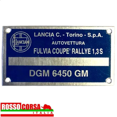 Aluminum identification plate for engine bay for Lancia Fulvia Coupè 1.3 Rallye S (engine 818.360 – DGM 6450)