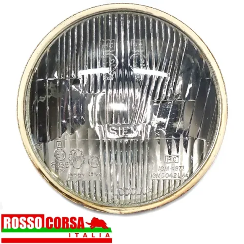 Lateral front headlight Fulvia 2nd series. Original Siem, used in excellent condition. Front view of the headlight