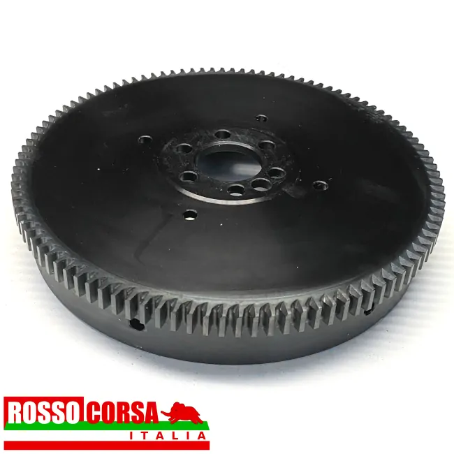 Volano per Lancia Fulvia 4 marce con fissaggio 6 bulloni e disco frizione ∅ 200 mm. Riproduzione attuale in acciaio