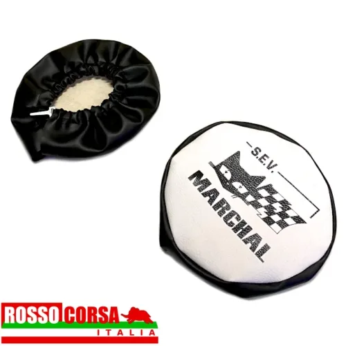 Pair covers protect auxiliary headlights Faux leather black and with customized with S.E.V. Marchal logo