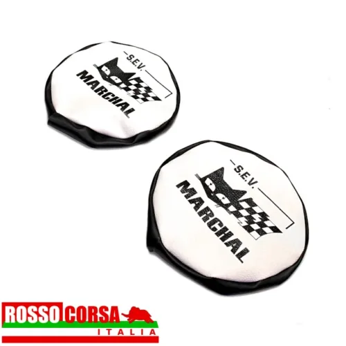 Pair covers protect auxiliary headlights Faux leather black and with customized with S.E.V. Marchal logo
