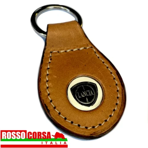 Lancia keychain genuine leather natural colour enamelled HF logo