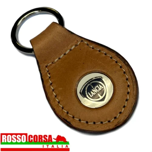 Lancia keychain genuine leather natural colour enamelled HF logo