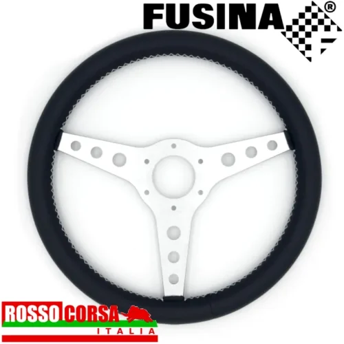 Il volante Racing è probabilmente il volante a 3 razze più iconico di FUSINA. Finalmente disponibile nel diametro di 380mm. per adattarsi al meglio alle caratteristiche della Lancia Fulvia